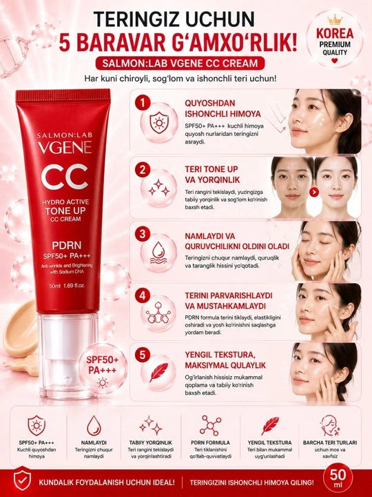 PREMIUM KOREA CC CREAM SPF50+ PA++++, PDRN увлажнение • сияние • идеальный тон кожи