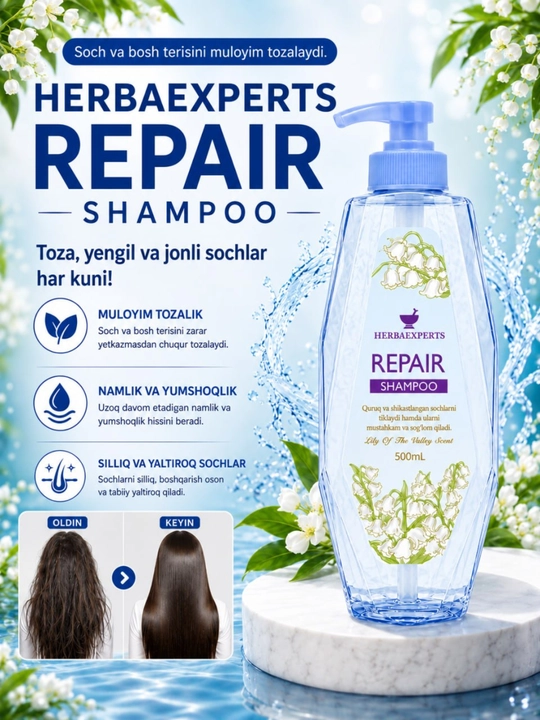Herbaexperts Refresh: Глубоко очищающий и увлажняющий шампунь, с ароматом жасмина