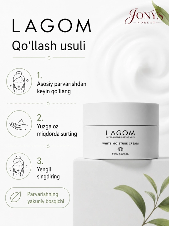 LAGOM — Yuz uchun krem, terini yorqinlashtirish, oziqlantirish va tiklash uchun