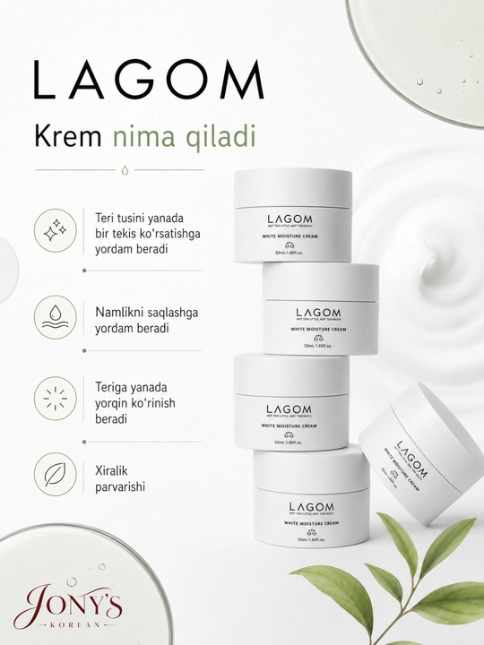 LAGOM — Yuz uchun krem, terini yorqinlashtirish, oziqlantirish va tiklash uchun