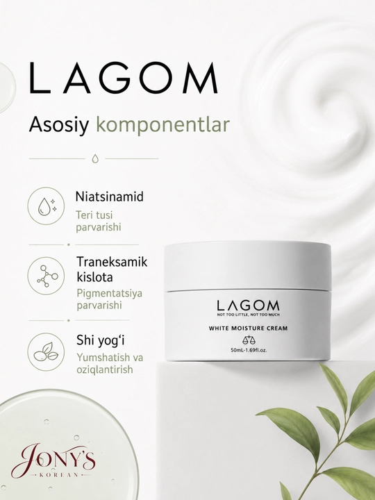 LAGOM — Yuz uchun krem, terini yorqinlashtirish, oziqlantirish va tiklash uchun