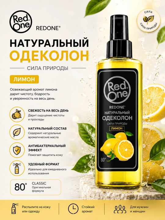 Парфюмированный одеколон RedOne Natural Cologne, 150 мл - 