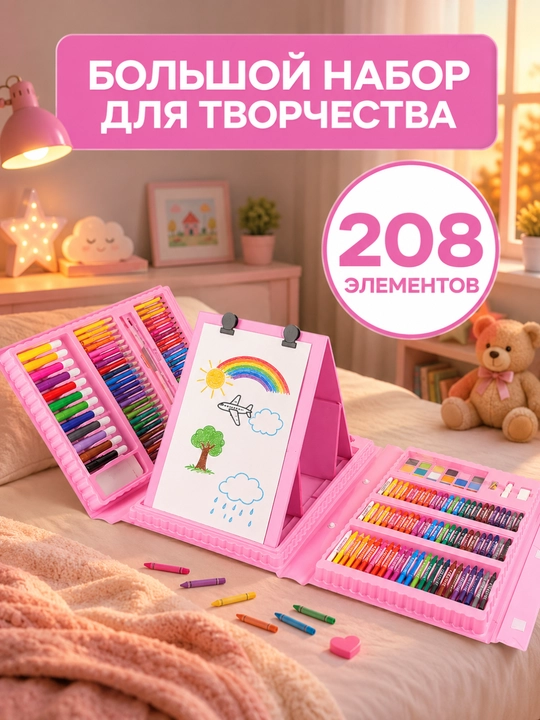 Chizmachilik uchun badiiy to‘plam, 208 buyumli professional rasm chizish jamlanmasi - 
