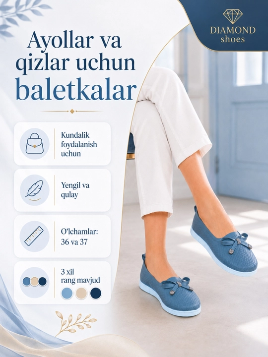 Ayollar va qizlar uchun qulay baletkalar, kundalik kiyishga mos baletkalar - 