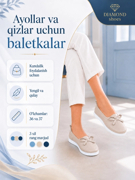 Ayollar va qizlar uchun qulay baletkalar, kundalik kiyishga mos baletkalar - 