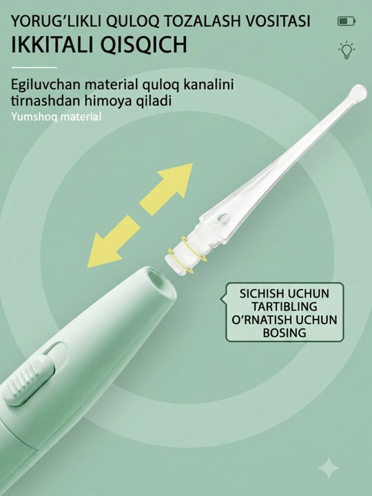 LED chiroqli va oynali quloq tozalash moslamasi, bolalar va kattalar uchun