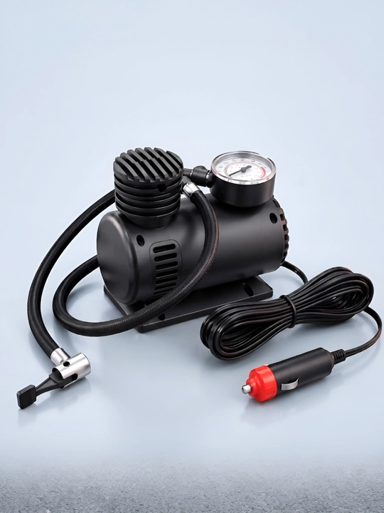 12V 300 PSI avtomobil kompressori, shinalar uchun nasos, manometr va adapterlar to‘plamda