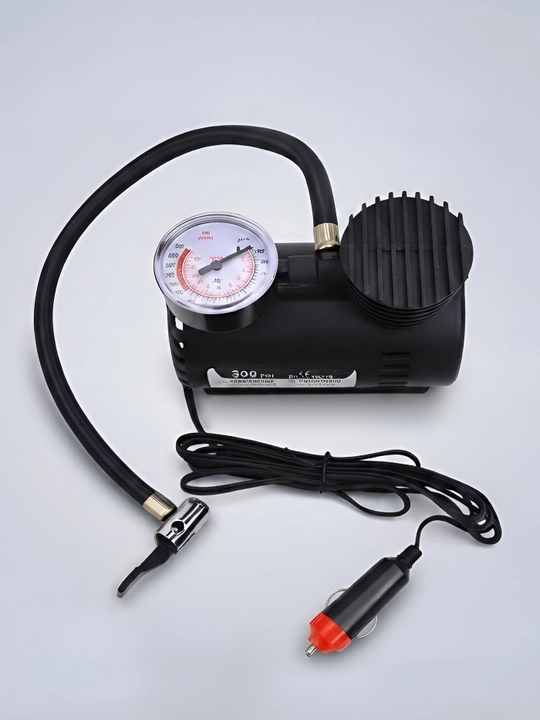 12V 300 PSI avtomobil kompressori, shinalar uchun nasos, manometr va adapterlar to‘plamda