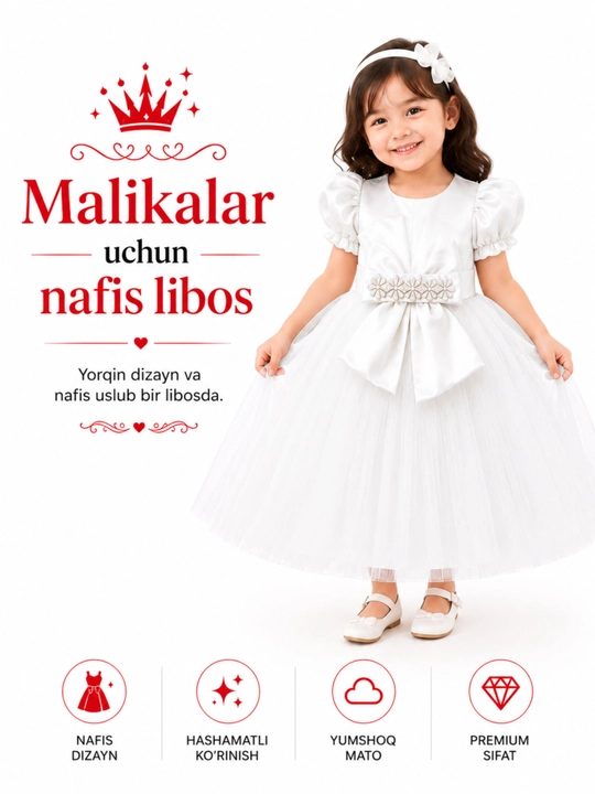 Qiz bolalar uchun zamonaviy kiyimlar – ko'ylak, yubka va bayram liboslari, premium - 