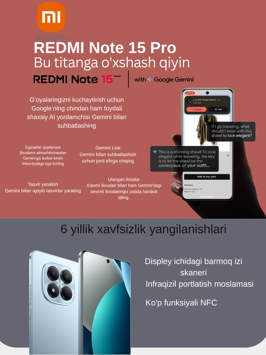 Смартфон Xiaomi Redmi Note 15 Pro 8/256,12/256 ГБ, проверено UzImei