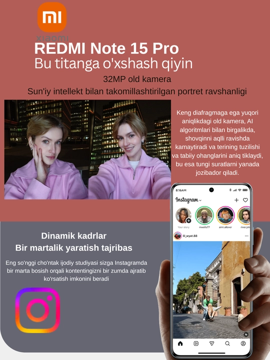 Смартфон Xiaomi Redmi Note 15 Pro 8/256,12/256 ГБ, проверено UzImei