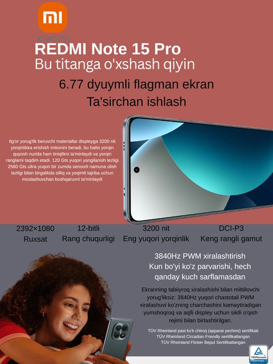 Смартфон Xiaomi Redmi Note 15 Pro 8/256,12/256 ГБ, проверено UzImei