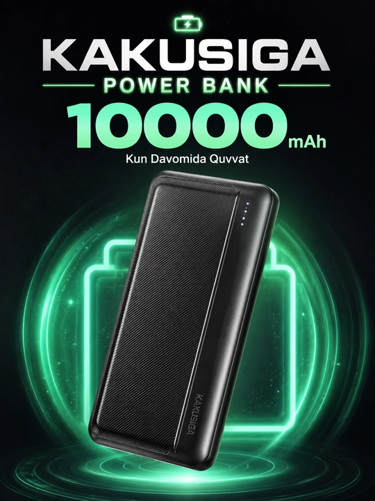 Power Bank KAKUSIGA 10000 мАч, 2 USB, Type-C, 5В/2А, черный - 