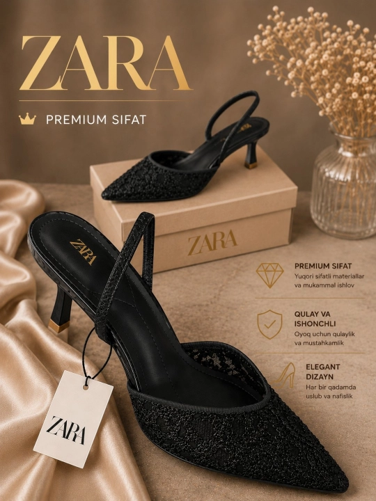 Ayollar poyabzali, Zara tufli, kabluk, poshnali tuflilar, ayollar tuflisi, premium sifat