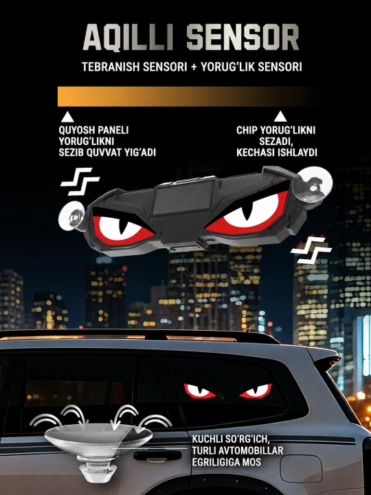 Светодиодный фонарь Devil Eyes для автомобиля, солнечная зарядка, Type-C, 5 режимов