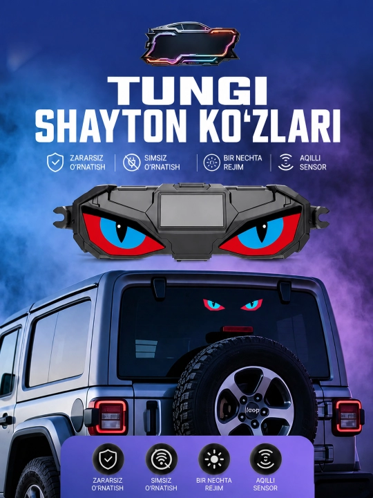 Светодиодный фонарь Devil Eyes для автомобиля, солнечная зарядка, Type-C, 5 режимов
