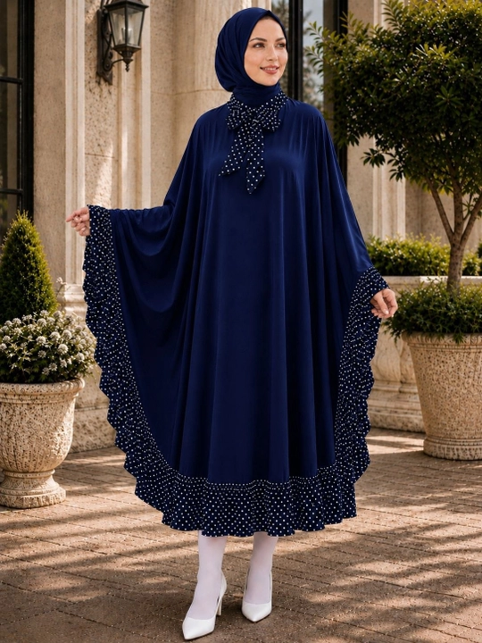Nafis hijob liboslar to‘plami to‘q qizil, to‘q ko‘k va qora ayollar uchun goroshkali yozgi