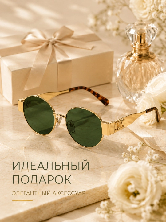 Женские круглые солнцезащитные очки UV400 в металлической оправе