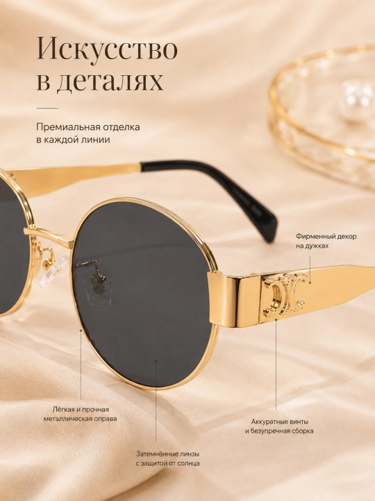 Женские круглые солнцезащитные очки UV400 в металлической оправе