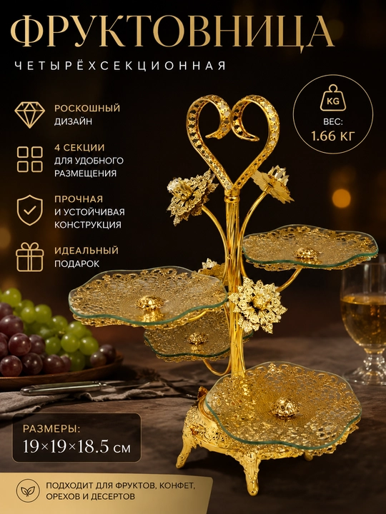 To'rt bo'linmali yumaloq mevali likopcha