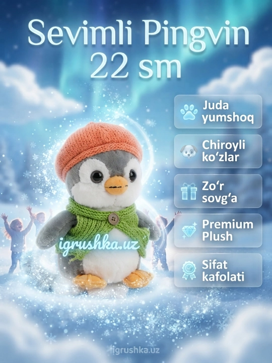 Zak Toys to'qilgan shapka va sharfdagi plyush pingvin
