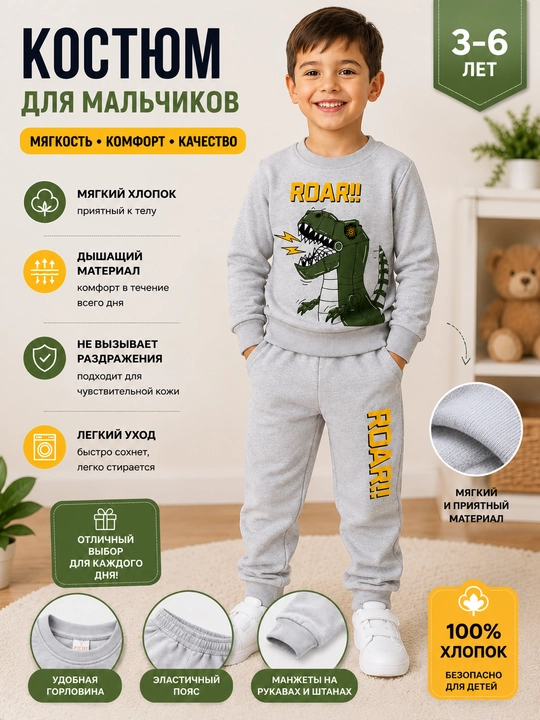 Спортивный костюм для мальчика, свитшот и брюки-джоггер, комплект - 