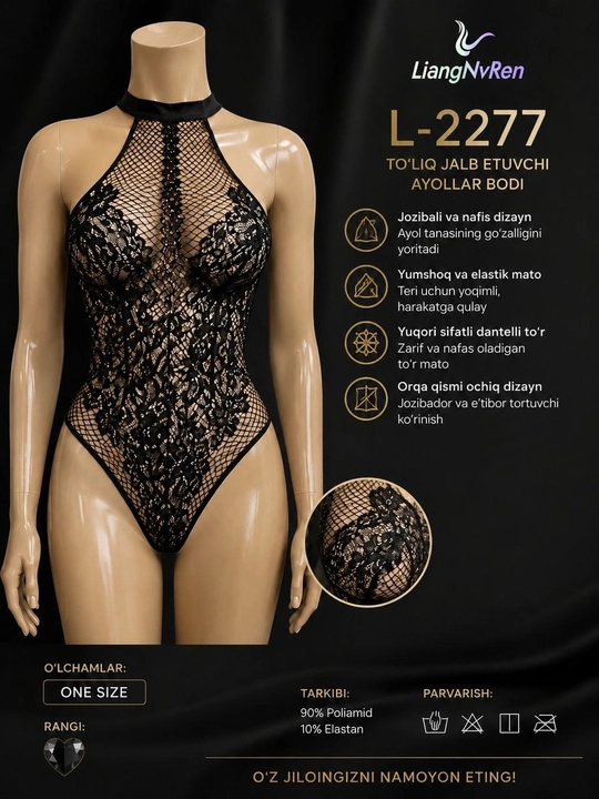 Ayollar uchun dantelli body LiangNvRen L-2277 qora - 