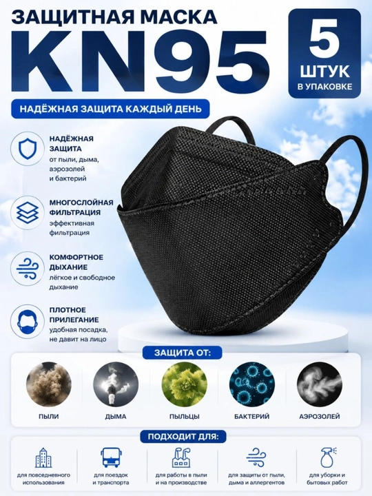 Защитная маска KN95 3D (респиратор) - 