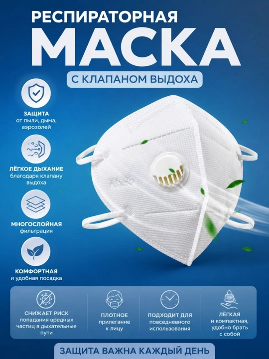 Защитная маска KN95 3D (респиратор) - 