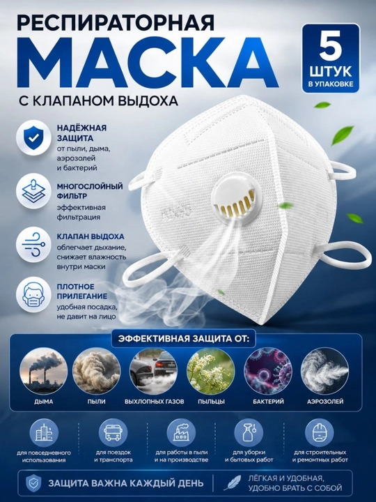 Защитная маска KN95 3D (респиратор)