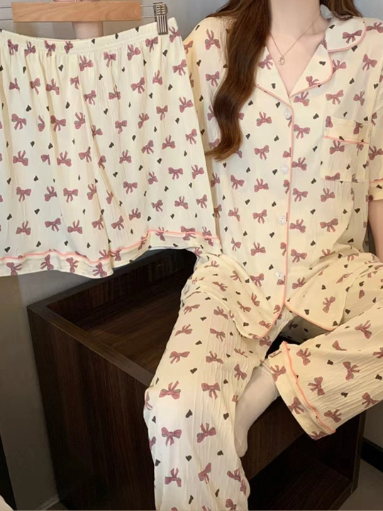 Pijama ayollar uchun 3 tasi 1 da, shim va shortikli komplekt troykalar, ayollar pijamasi