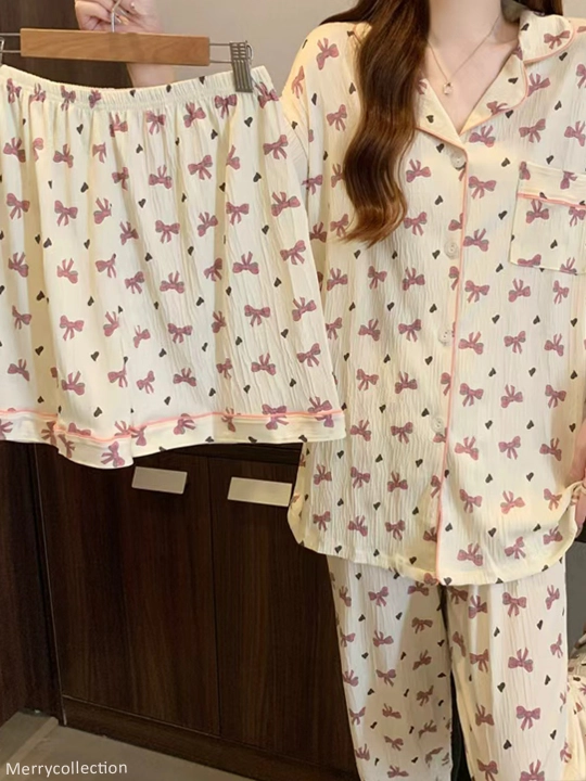 Pijama ayollar uchun 3 tasi 1 da, shim va shortikli komplekt troykalar, ayollar pijamasi