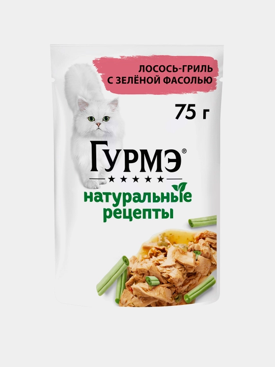 Gurme Натуральные рецепты влажный корм для кошек, лосось-гриль с зеленой фасолью 75 гр 5шт