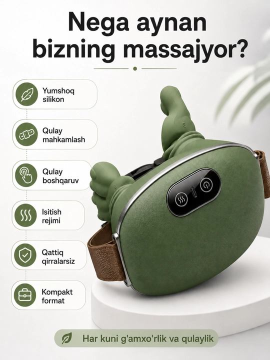 Isitgichli, silikon elementlar va kamarli bo‘yin uchun massaj moslamasi