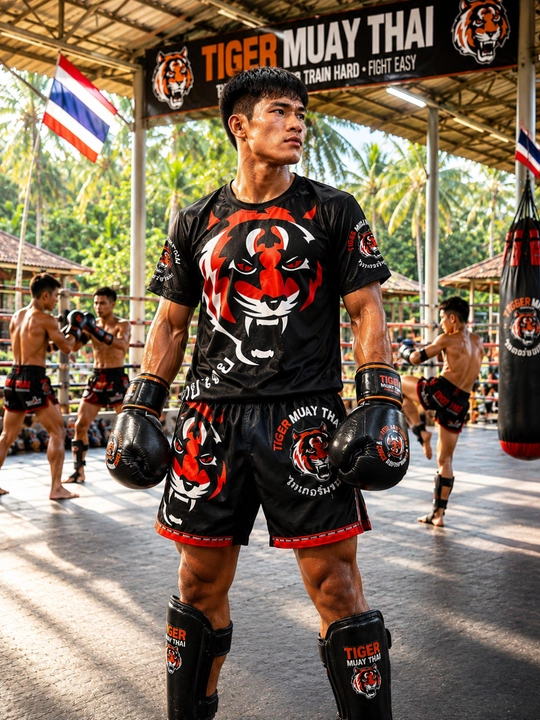 Erkaklar, va bolalar uchun Tiger Muay Thai sport to‘plami, futbolka va shortik, MMA - 