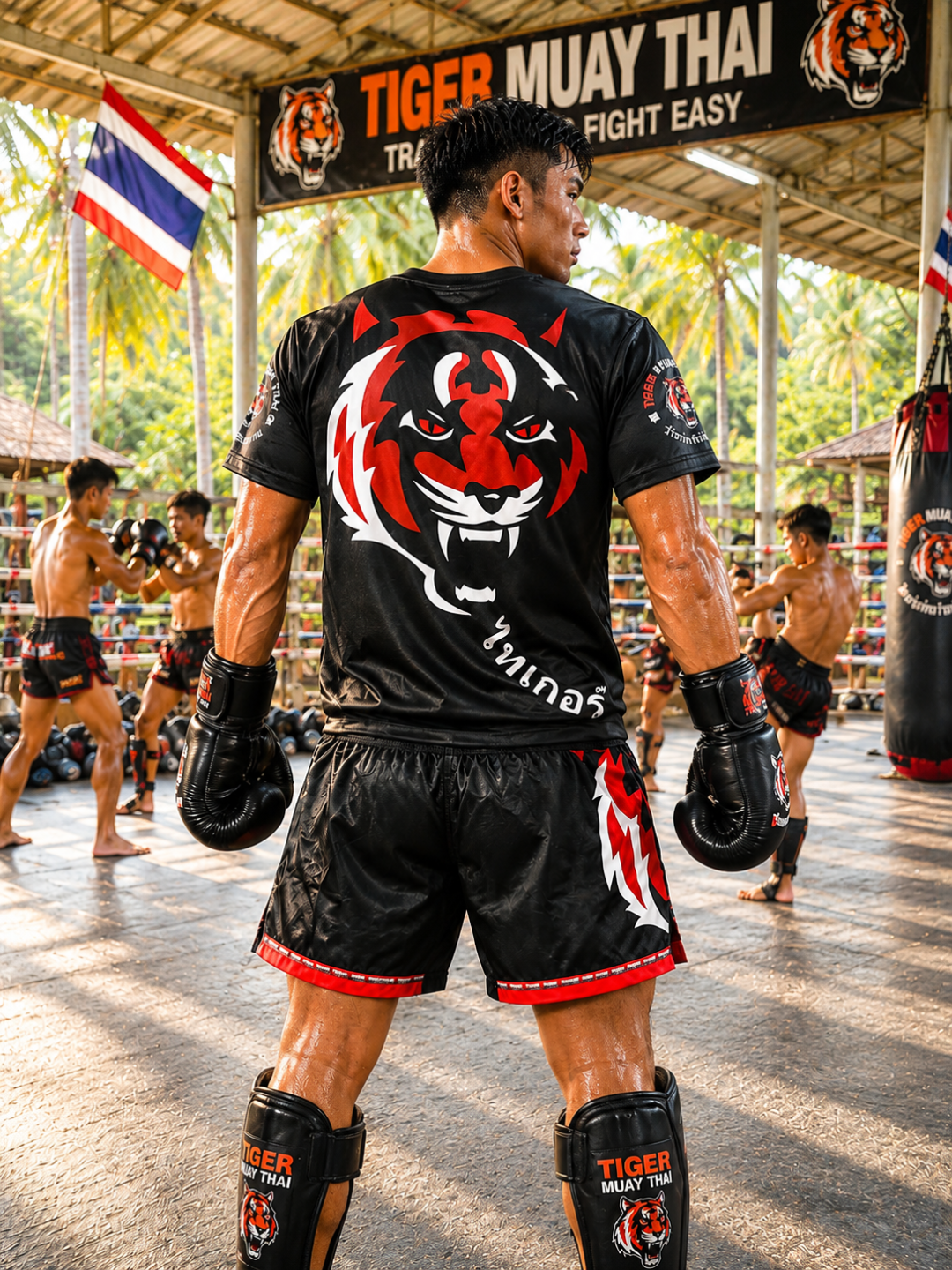 Erkaklar, va bolalar uchun Tiger Muay Thai sport to‘plami, futbolka va shortik, MMA
