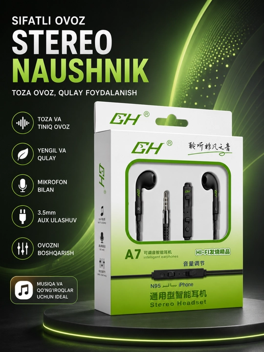 A7 Stereo Проводные Наушники с Микрофоном 3.5 мм для Android, iPhone и Планшетов - 