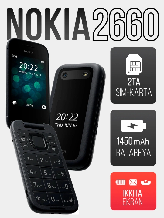 Телефон кнопочный Nokia 2660 Flip, с 2 сим картами, телефон лягушка - 