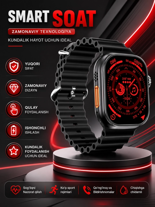 Premium aqlli soat — zamonaviy dizayn, ko‘p funksiya va qulay kundalik foydalanish - 