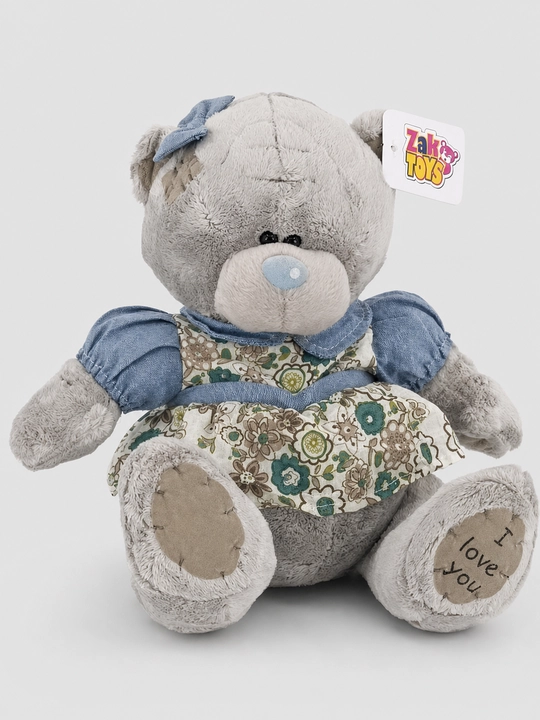 Djinsi yengli gulli ko‘ylak kiygan Zak Toys ayiqchasi