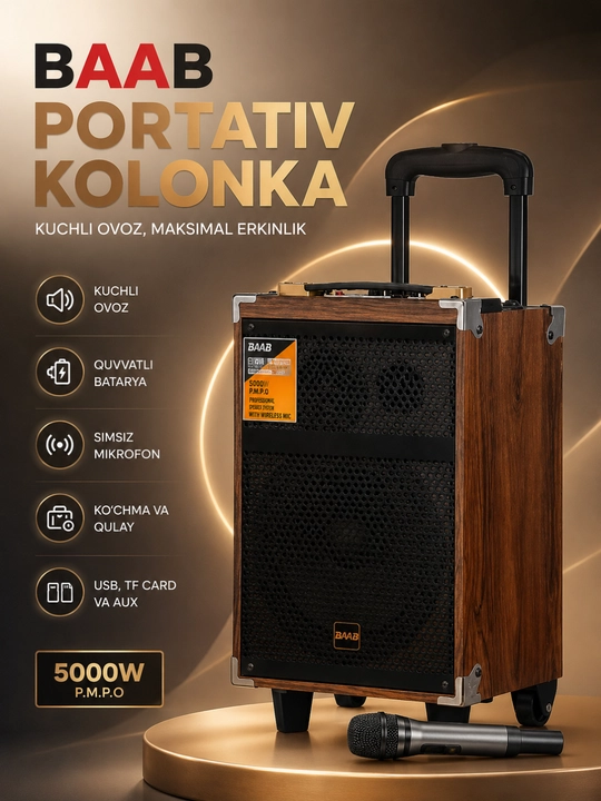 Simsiz mikrofon va pultli ko‘p funksiyali Bluetooth karaoke karnay - 