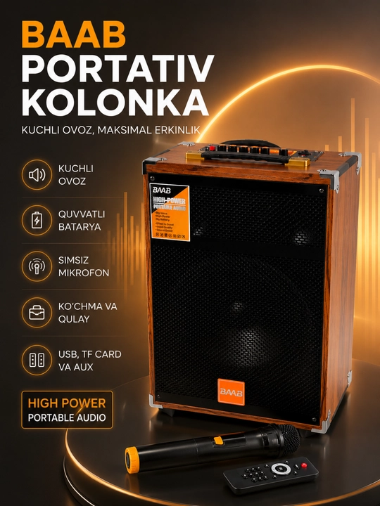 Simsiz mikrofon va pultli ko‘p funksiyali Bluetooth karaoke karnay - 