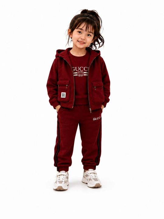 Qizlar uchun 3 qismli sport kostyumi kapyushonli jilet, svitshot va shim, 7–11 yosh - 