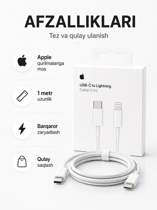 IPhone va USB-C qurilmalar uchun USB-C zaryadlash kabeli, 1 m