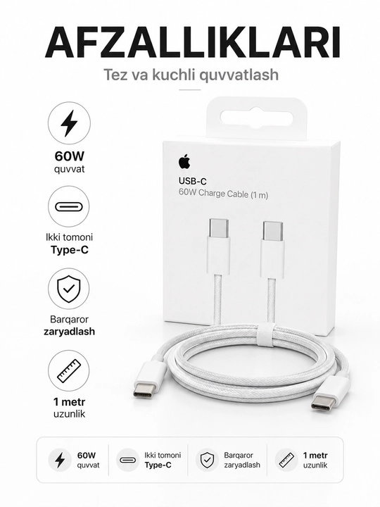 IPhone va USB-C qurilmalar uchun USB-C zaryadlash kabeli, 1 m