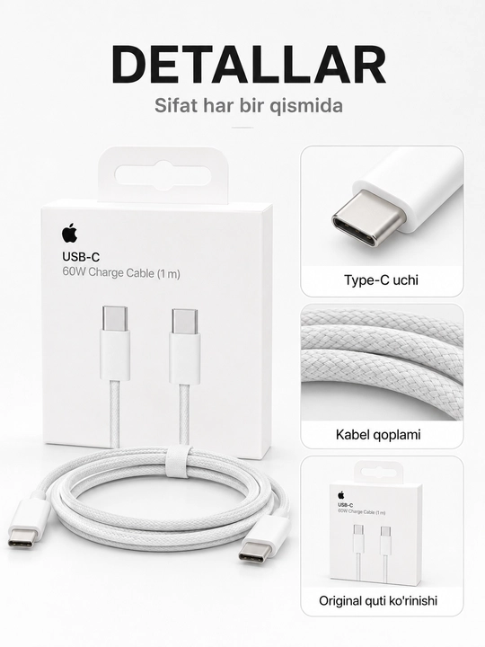 IPhone va USB-C qurilmalar uchun USB-C zaryadlash kabeli, 1 m