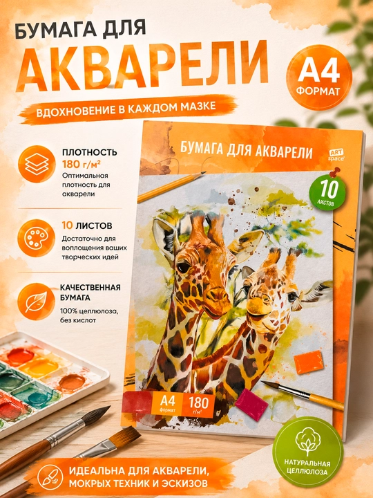 Akvarel qog'ozi, watercolor paper, A4 qog'oz, 180 g qog'oz, eskiz qog'ozi, 10 varaq - 
