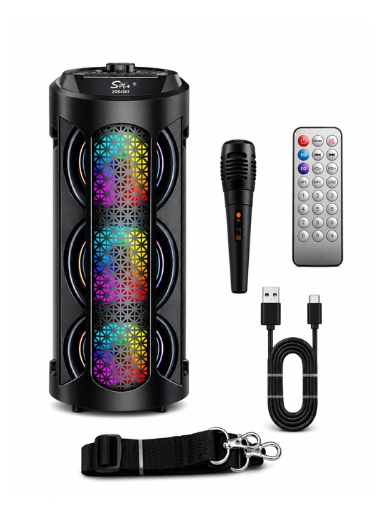 Большая беспроводная колонка Bluetooth, караоке, с RGB подсветкой, с микрофоном и пультом