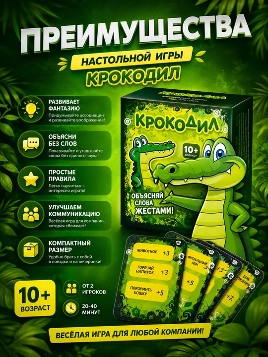 Настольная игра Крокодил, карточки для детей и взрослых