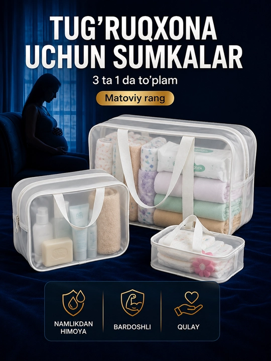Сумки в роддом для беременных, матово-прозрачные, водонепроницаемые, 3 шт